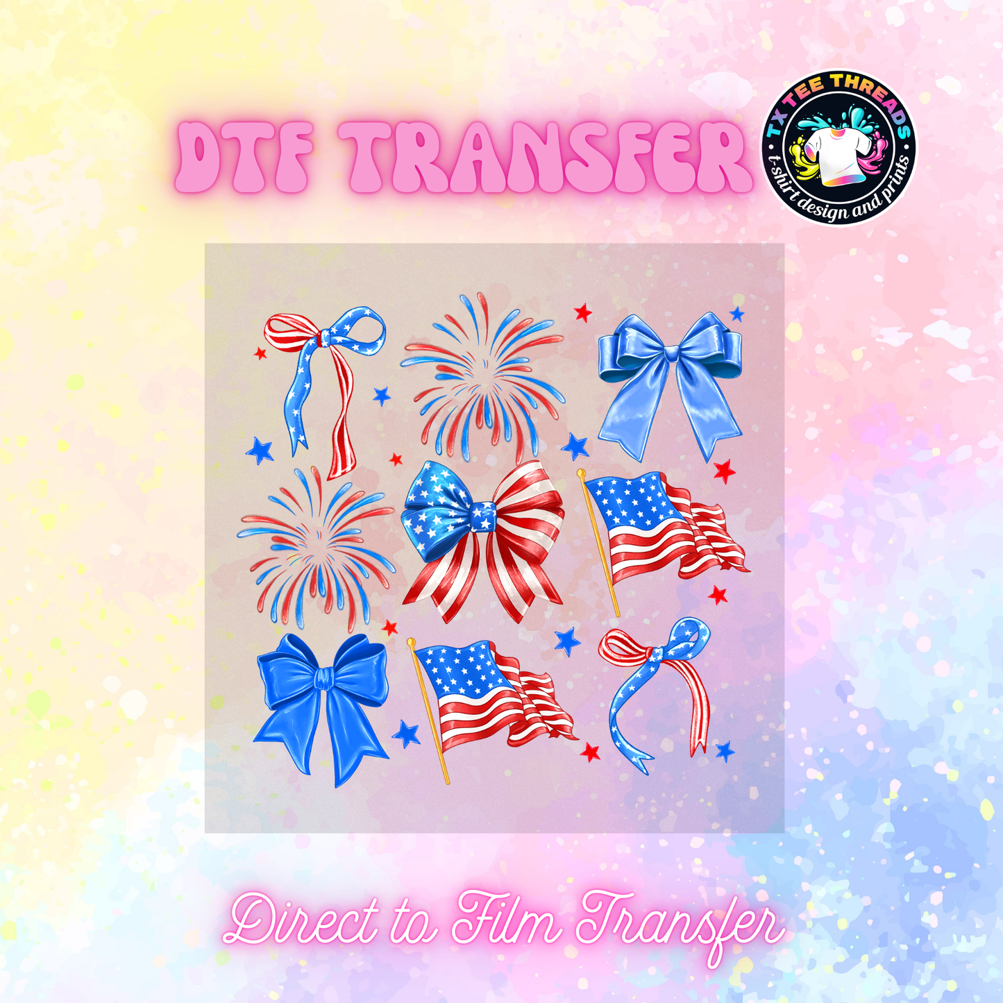 America Red White and Blue DTF Transfers