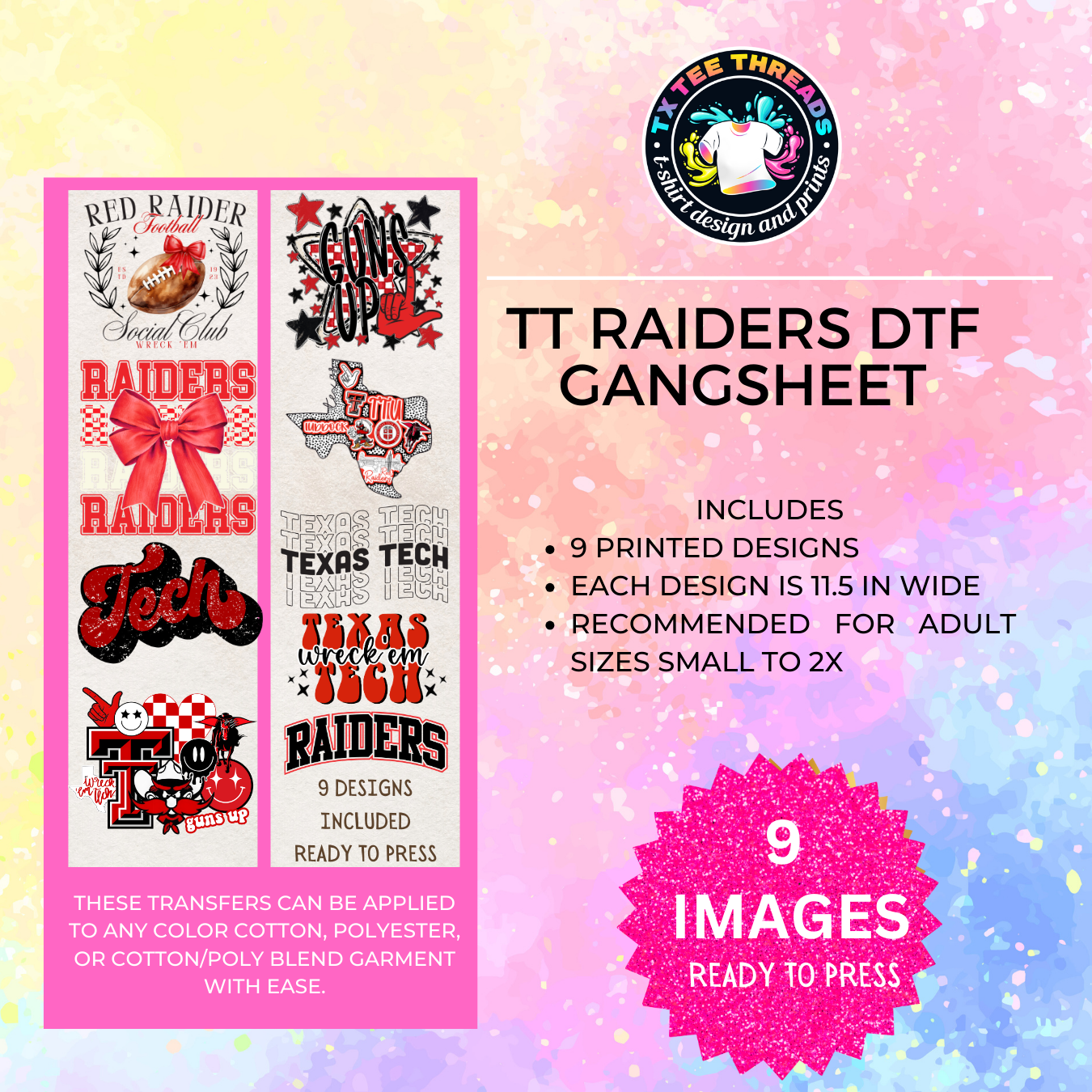 TT Raiders Themed DTF Premade Gangsheet
