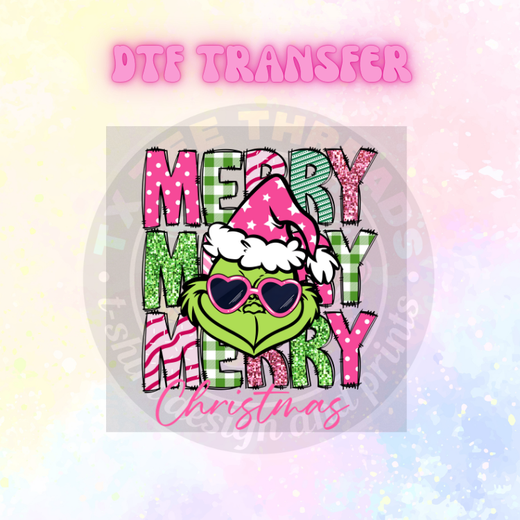 Pink and Green Christmas DTF SINGLE TRANSFER