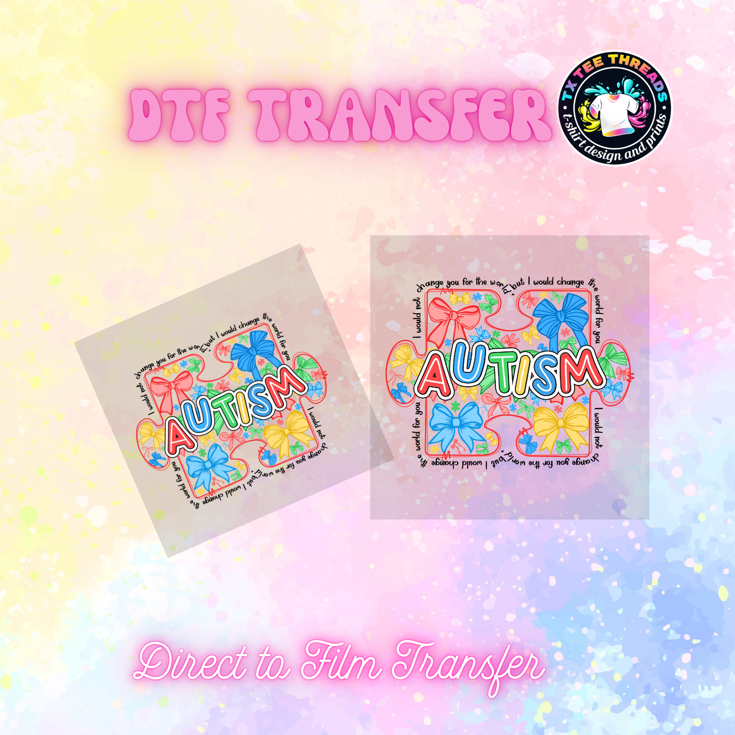 Autism themed DTF SINGLE transfers