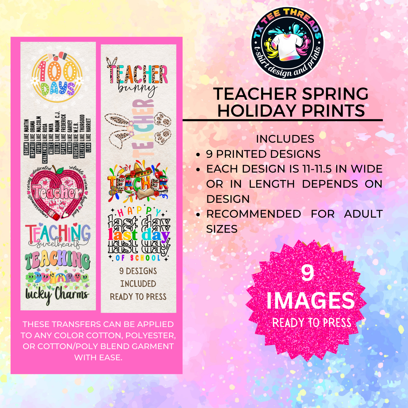 TEACHER spring holiday Themed DTF Premade Gangsheet