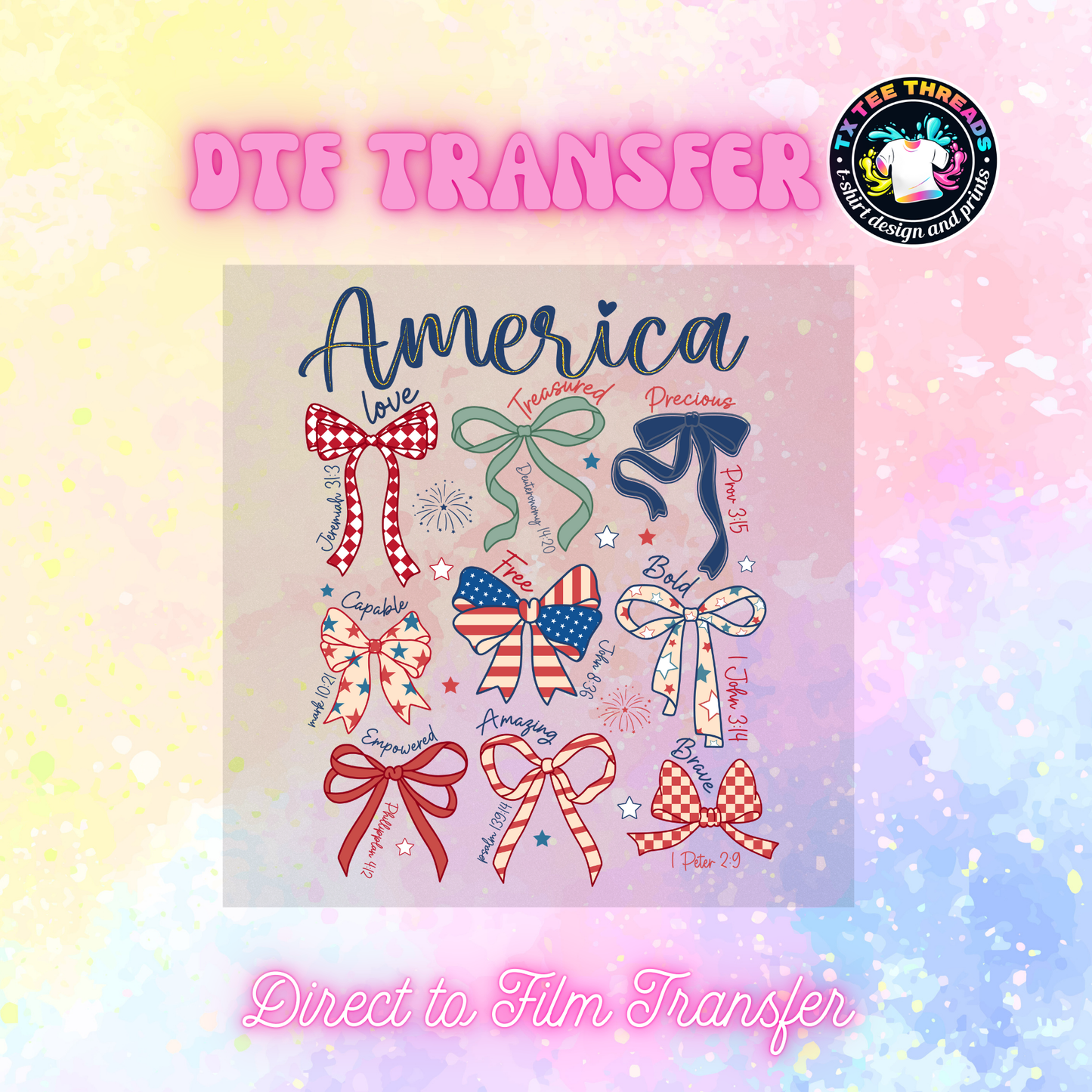 America Red White and Blue DTF Transfers