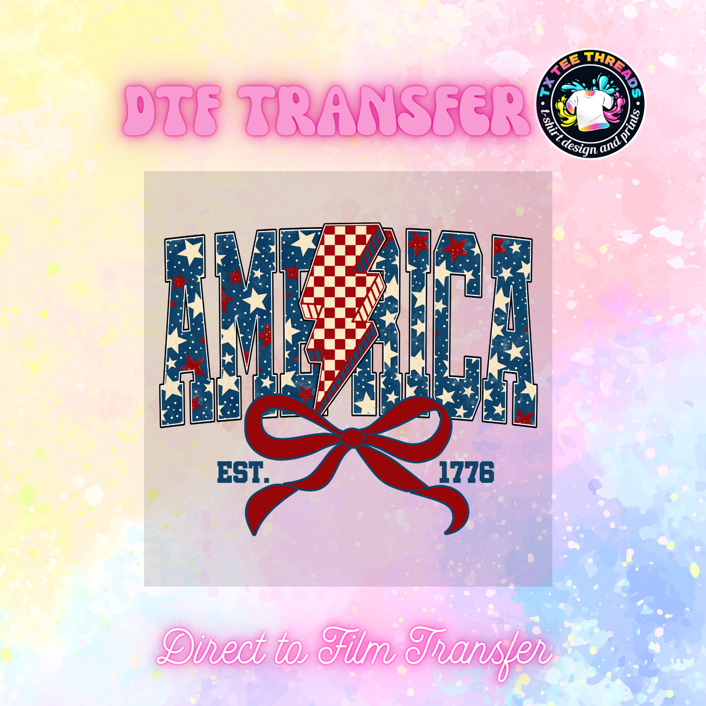 America Red White and Blue DTF Transfers
