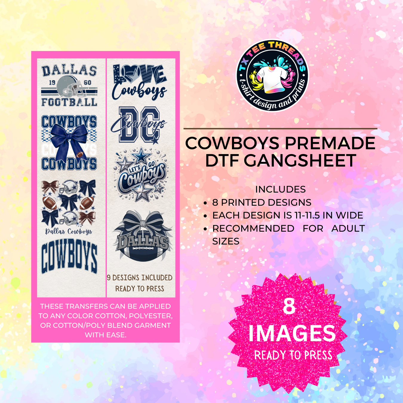 Cowboys Themed DTF Premade Gangsheet