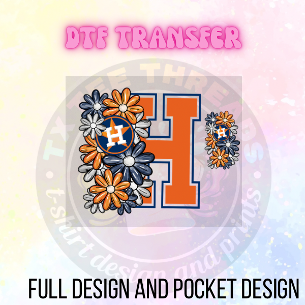 Floral HOU Baseball DTF Transfer Only