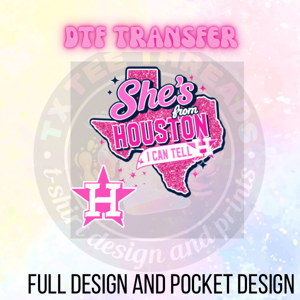 She’s from HOUSTON pink baseball DTF Transfer Only