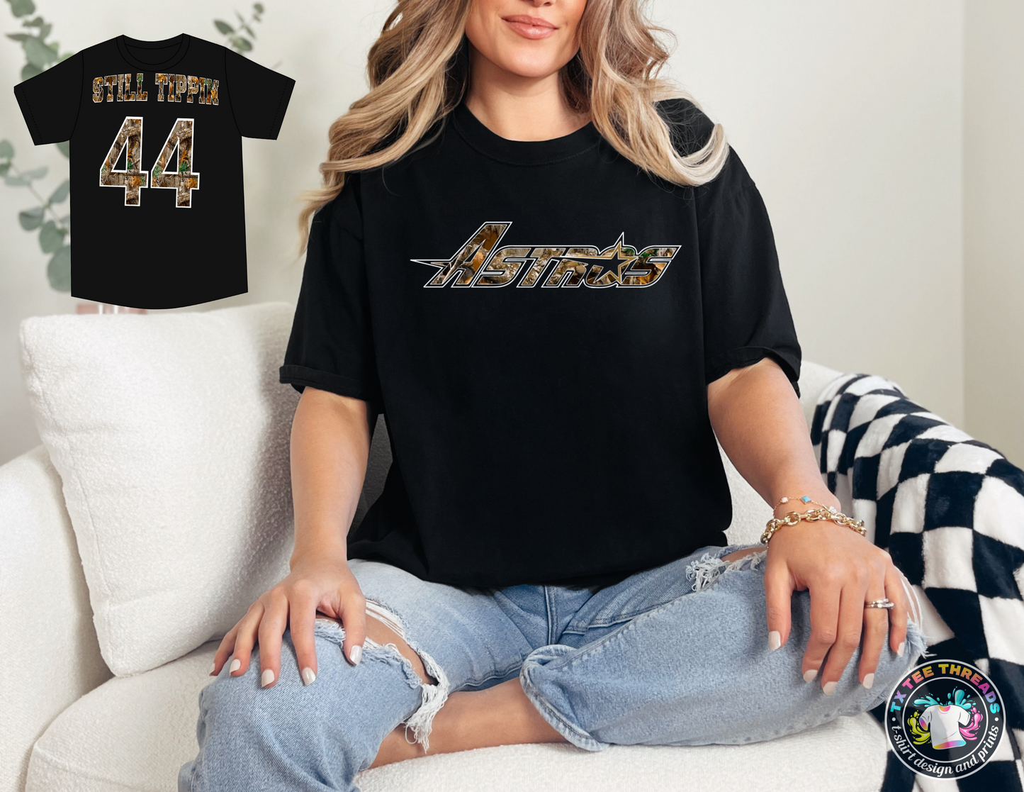 Camo Still Tippin baseball t-shirt