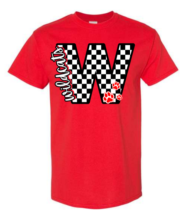 Wildcats checkered W and red shirt