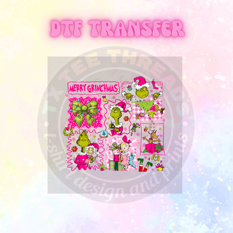 Pink and Green Christmas DTF SINGLE TRANSFER