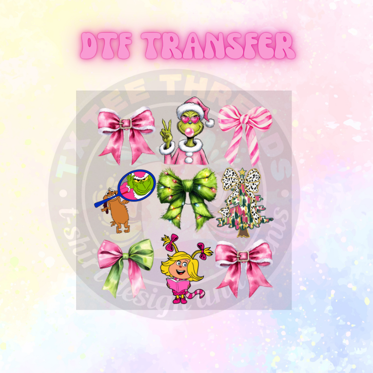 Pink and Green Christmas DTF SINGLE TRANSFER