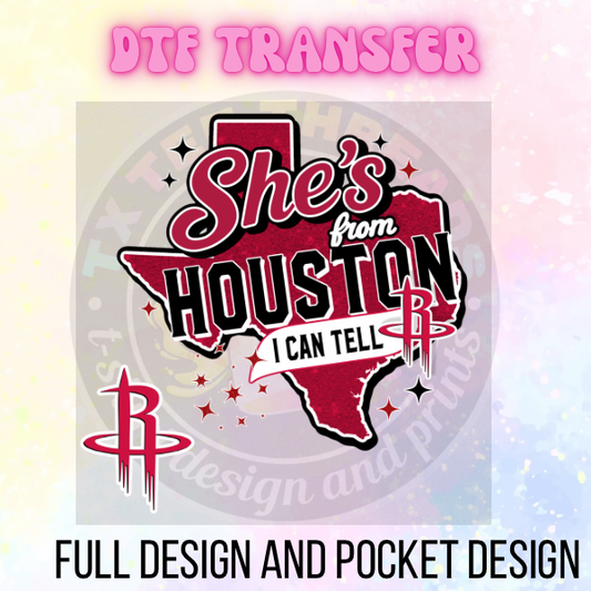 She’s from HOUSTON rockets Faux Glitter DTF Transfer Only