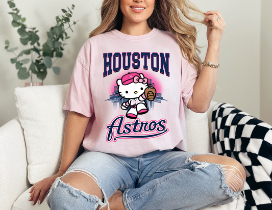 Houston Kitty Space City  Shirt | Pink Houston Baseball Tee | Cute Houston Baseball Graphic Tee | Women Houston Game Day Shirt | Astros Inspired Tee