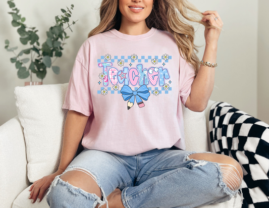 Teacher Spring pink and blue t-shirt