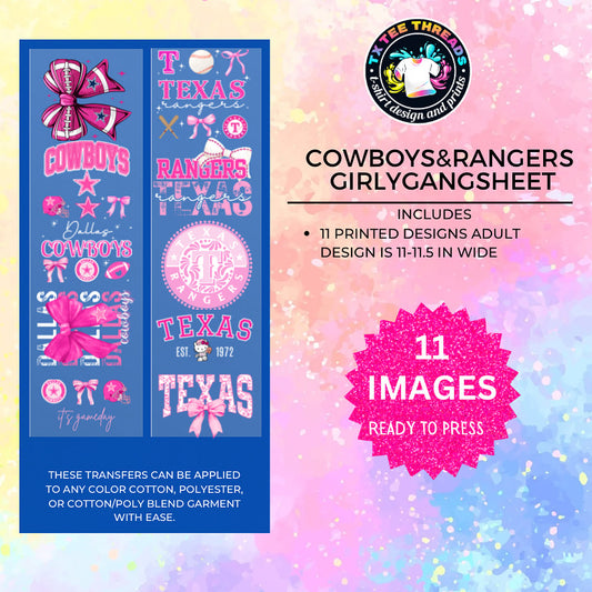 Cowboys and Rangers Girly DTF Gang sheet