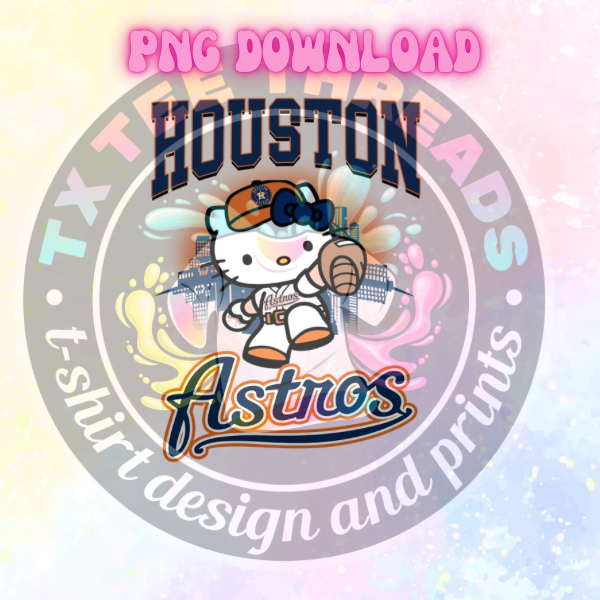 HOUSTON orange and blue  baseball kitty PNG File only