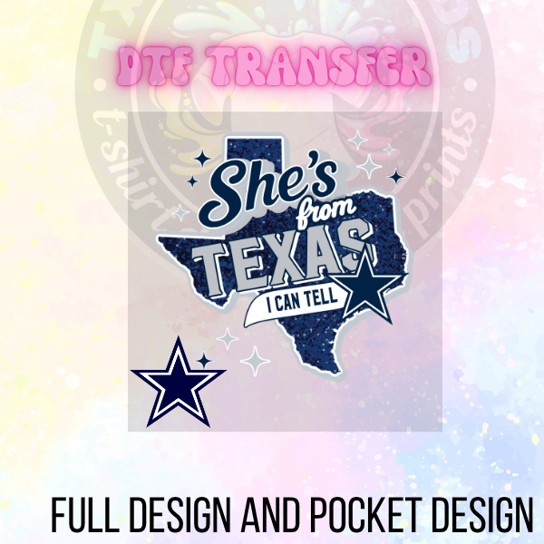 She’s fromT Texas Cowboys Faux Glitter DTF Transfer Only