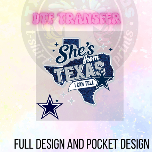 She’s fromT Texas Cowboys Faux Glitter DTF Transfer Only