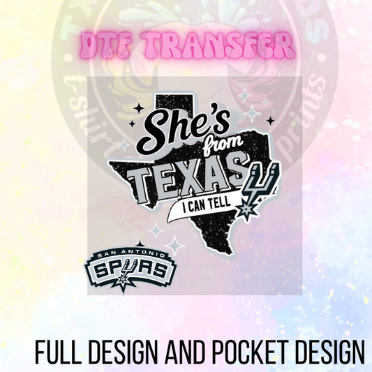 She’s from Texas spurs Faux Glitter DTF Transfer Only