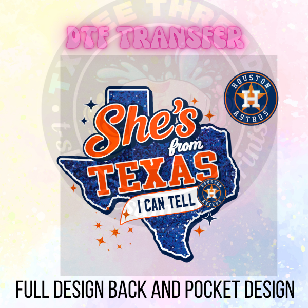 She’s from Texas Blue Glitter DTF Transfer Only